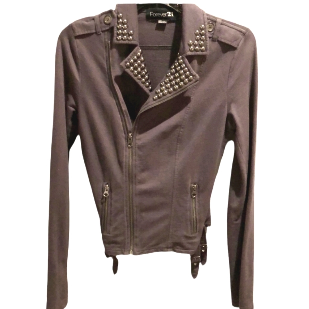 Jacket Gray Edgy Studded lightweight moto Style jacket